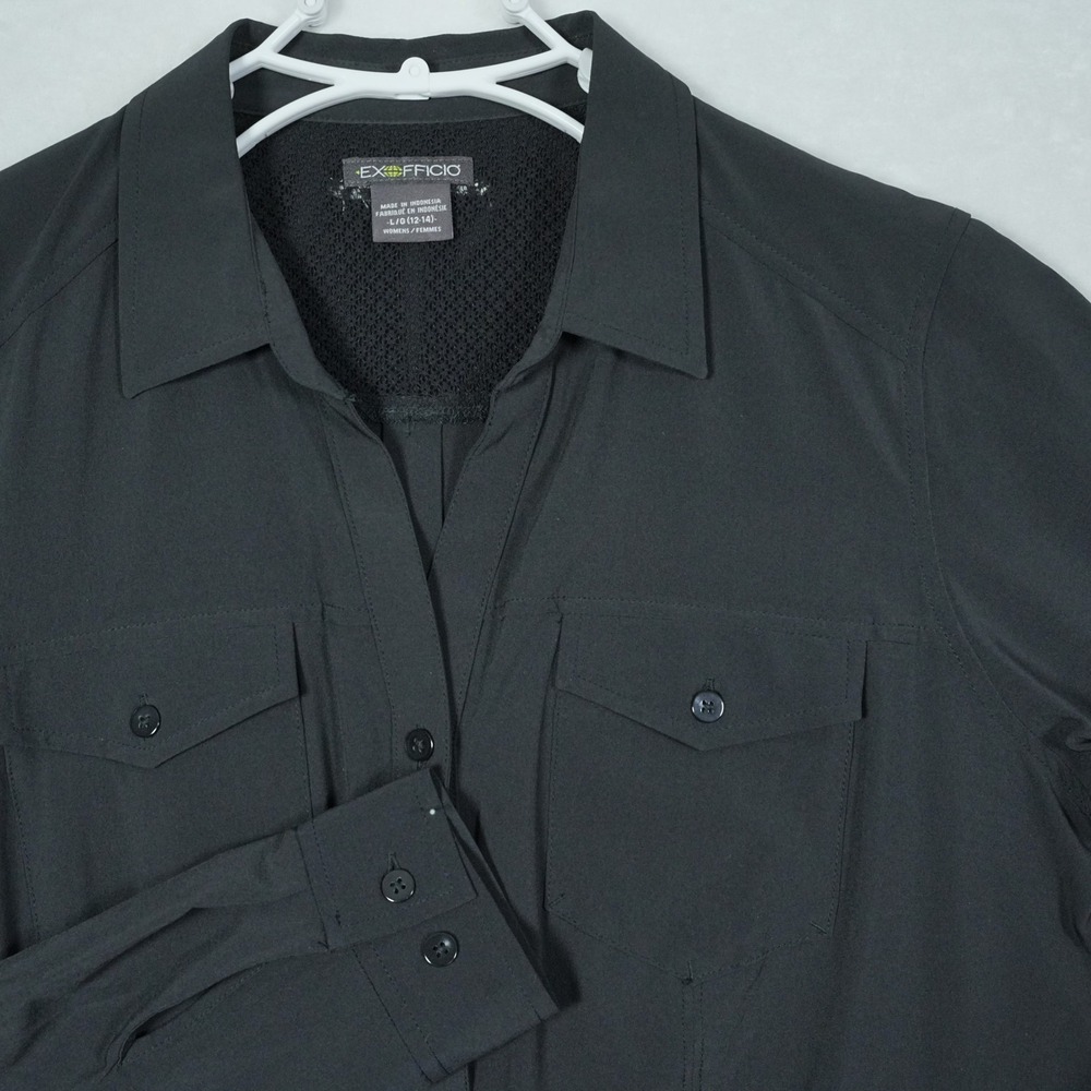 ExOfficio Womens ESCC-40 Black Long Sleeve Technical Hiking Shirt Large 12-14